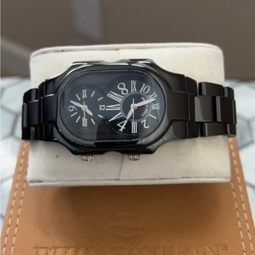 Philip Stein Dual Time Black Ceramic Watch - Natural Frequency Tech - Like-New